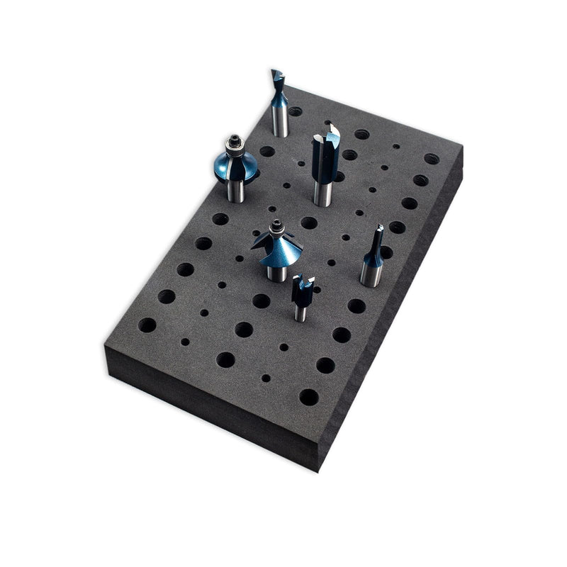 POWERTEC Router Bit Tray Organizer - Holds 50 Bits | 30 1/2" and 20 1/4" Shank Router Bit Holder for Tool Box and Drawer Storage Solution (71217) Router Bit Tray, 50 Bits