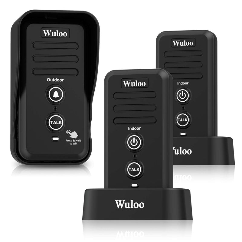 Wuloo Wireless Intercom Doorbells for Home Classroom, Intercomunicador Waterproof Electronic Doorbell Chime with 1/2 Mile Range 3 Volume Levels Rechargeable Battery (Black, 1&2) 1t2-black