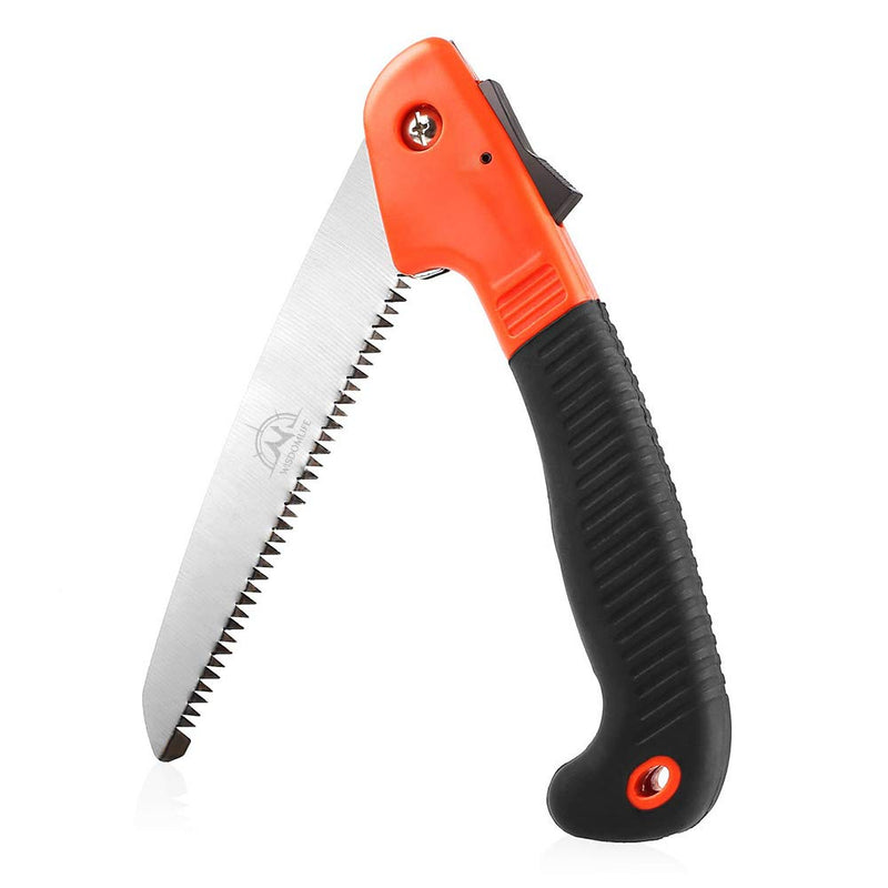 Folding Pruning Saw, Premium Folding Hand Saw with Secure Lock Comfort Soft Grip for Garden or Tree Pruning, Camping, Wood Working(Orange+Black) Orange/Black