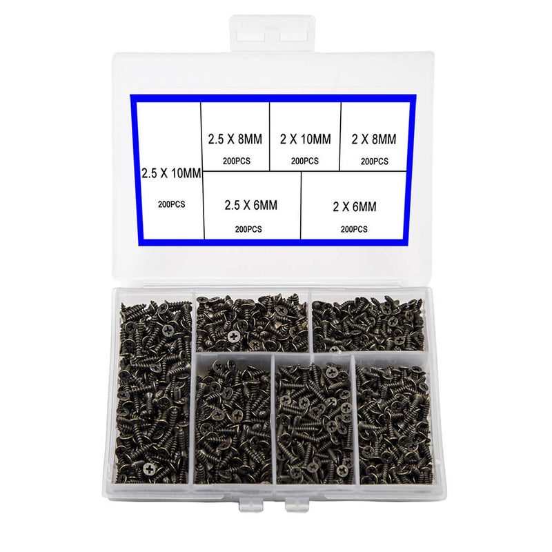 newlng 1200pcs Small Screws Phillips Flat Head Cross Self Tapping Tiny Screw Cabinet Electronic Accessories Screw Multifunctional DIY Micro Woodworking Screw Set Bronze B