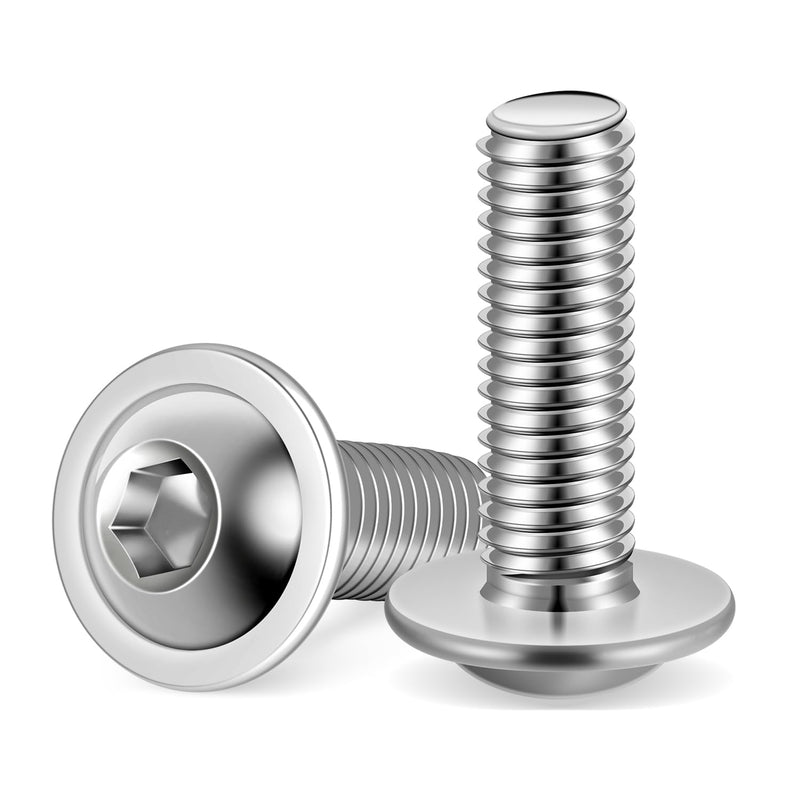 M6-1.0 x 25mm Flanged Button Head Socket Cap Screws, Stainless Steel 18-8 (304), Bright Finish, Full Thread, Allen Socket Drive, 25 PCS M6 x 25mm