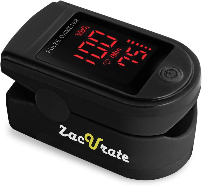 Zacurate Pro Series 500DL Fingertip Pulse Oximeter Blood Oxygen Saturation Monitor with Silicone Cover, Batteries and Lanyard (Royal Black) Royal Black - LED