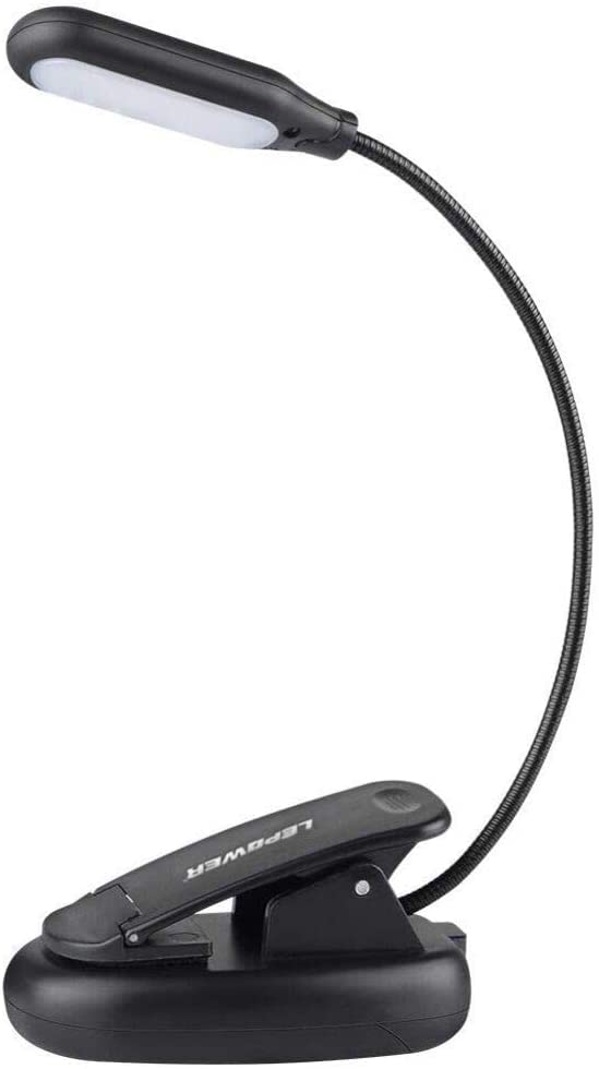 LEPOWER Clip on Book Light/Reading Light/Clip Light with 5 LED Eye Care, 3 Color Changeable, Portable Reading Lamp, Battery & USB Operated, Bed Light for Kids, Bookworms, Students(Black) Black