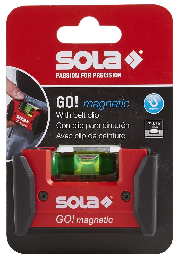 SOLA LSGOM GO! Magnetic Portable Level with Clip and 1 60% Magnified Vial, 3-Inch Magnetic, Pocket-Size