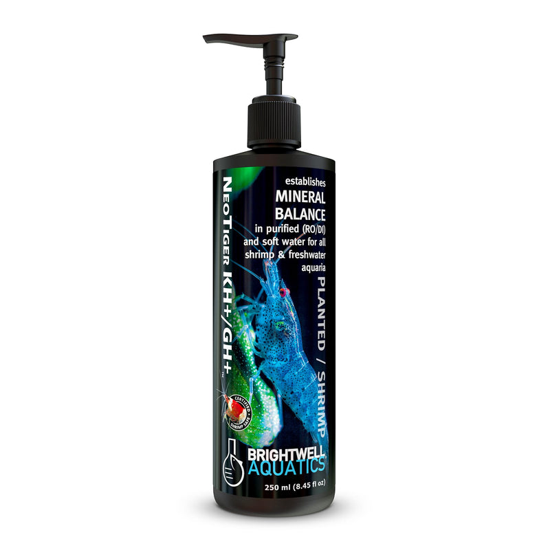 Brightwell Aquatics NeoTiger KH+/GH+ Mineral Supplement Balances Hardness in RO/DI Water with Calcium Magnesium Potassium Sodium for Shrimp Fish Planted Aquariums, 250 ml 250-ml