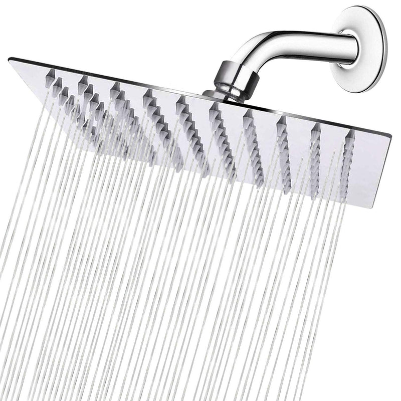 Rain Shower head, NearMoon High Flow Stainless Steel Square Rainfall ShowerHead, High Pressure Design, Awesome Shower Experience Even At Low Water Flow (8 Inch, Chrome Finish) 8 Inch