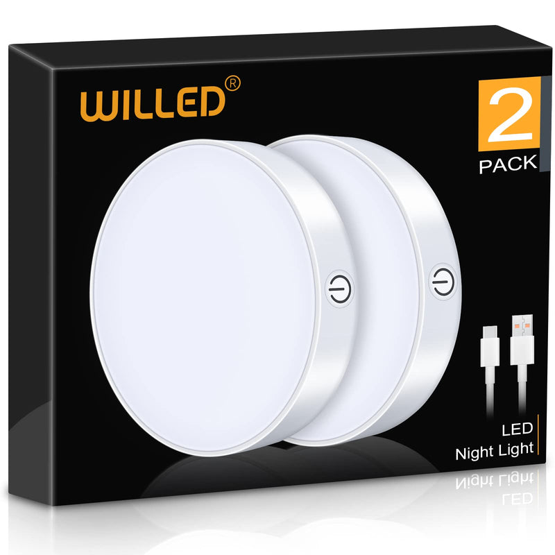 WILLED Dimmable Touch Light Buit-in 1000mAh Large Battery Rechargeable LED Tap Lights | Magnet Stick on Closet Portable Puck Night for Cabinet, Wardrobe, Counter, Kitchen, Bedroom White Pure White 6000K