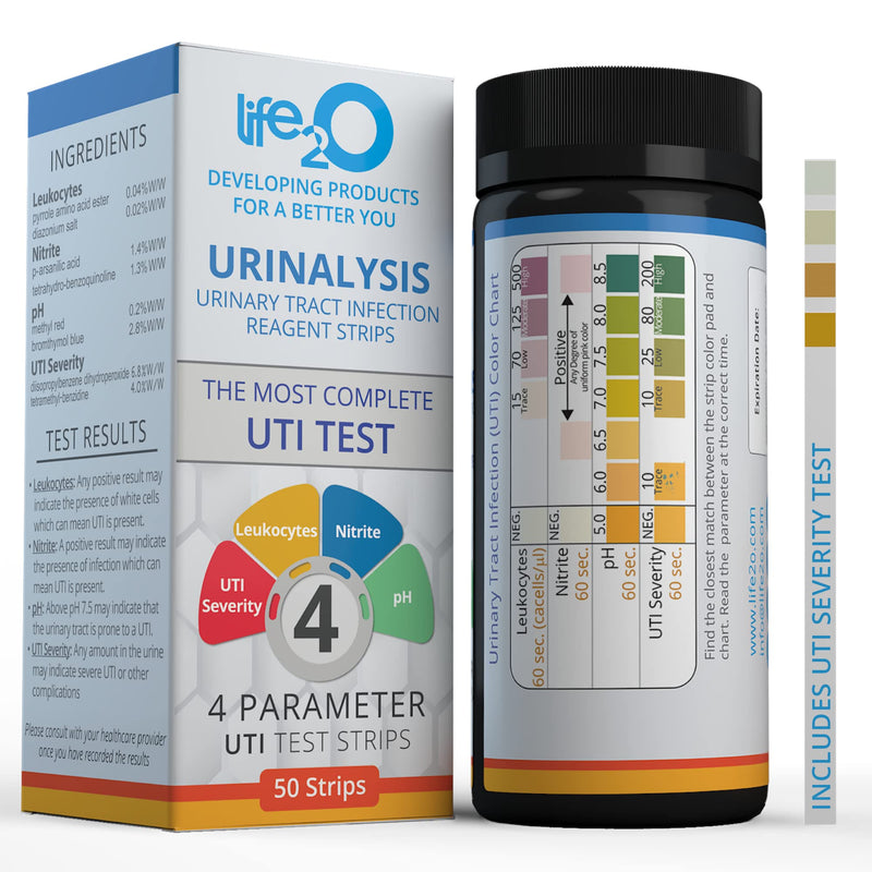life2O 4in1 Full Panel UTI Test Strips for Women, Men & Kids 50ct, I