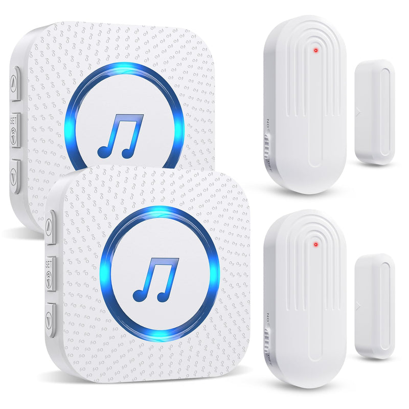 SanJie Door Chime, Door Open Contact Sensor Alarm for Business/Store/Home/Office When Entering, with 500 FT Range,26 Chimes 5 Adjustable Volume 2 Receivers +2 Sensors 2 Sensors + 2 Receivers
