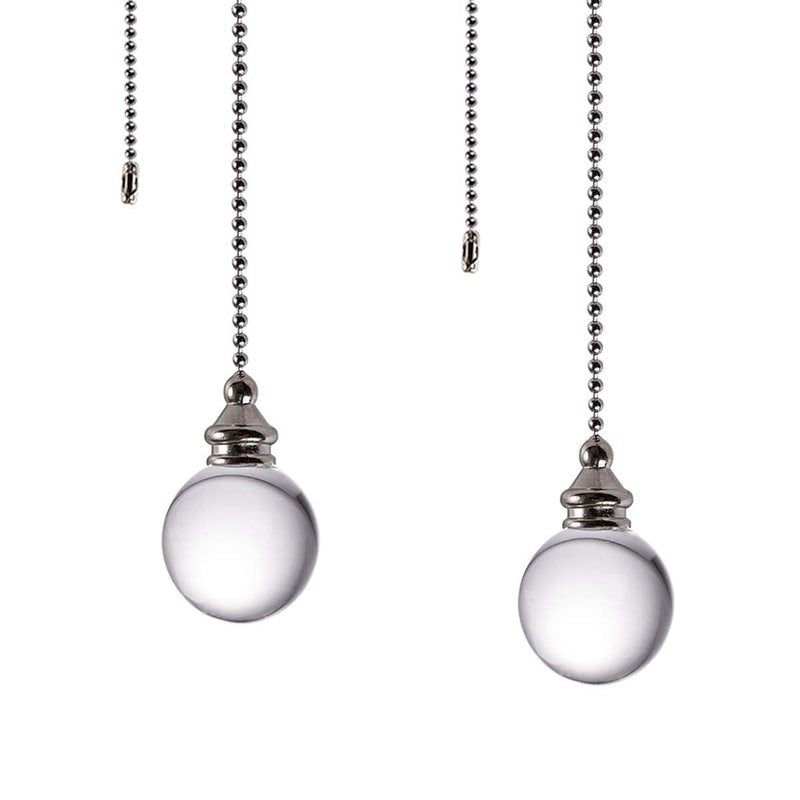 LONGSHENG - SINCE 2001 - Ceiling Fan Pull Chain, 2pcs Clear 30mm Diameter Crystal Ball Fan Pull Chain, 20 Inches Fan Pulls Set with Connector Ceiling Fan Pull Chain Ornaments Lighting Accessories