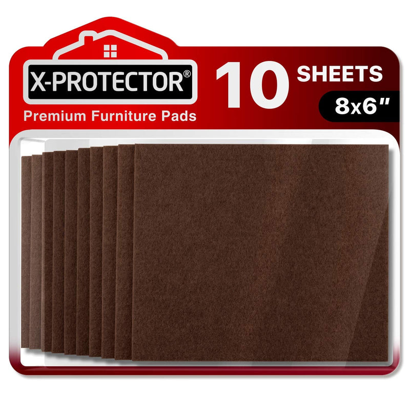 Felt Furniture Pads X-PROTECTOR - 10 Pack Premium 8”x6” Heavy Duty 1/5” Felt Sheets! Cut Furniture Felt Pads for Furniture Feet You Need – Best Furniture Pads for Hardwood Floors! Brown 10 PCS 8x6", Brown