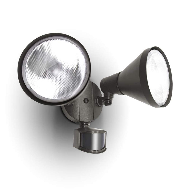 LUTEC 6211BZ-PIR23A 300 Watt Halogen Motion Activated Integrated Dual-Head Floodlight Outdoor, Waterproof Exterior Security Wall Light for Patio, Garden, Yard, Bronze Bulbs not included-1 Pack (AL+PC)