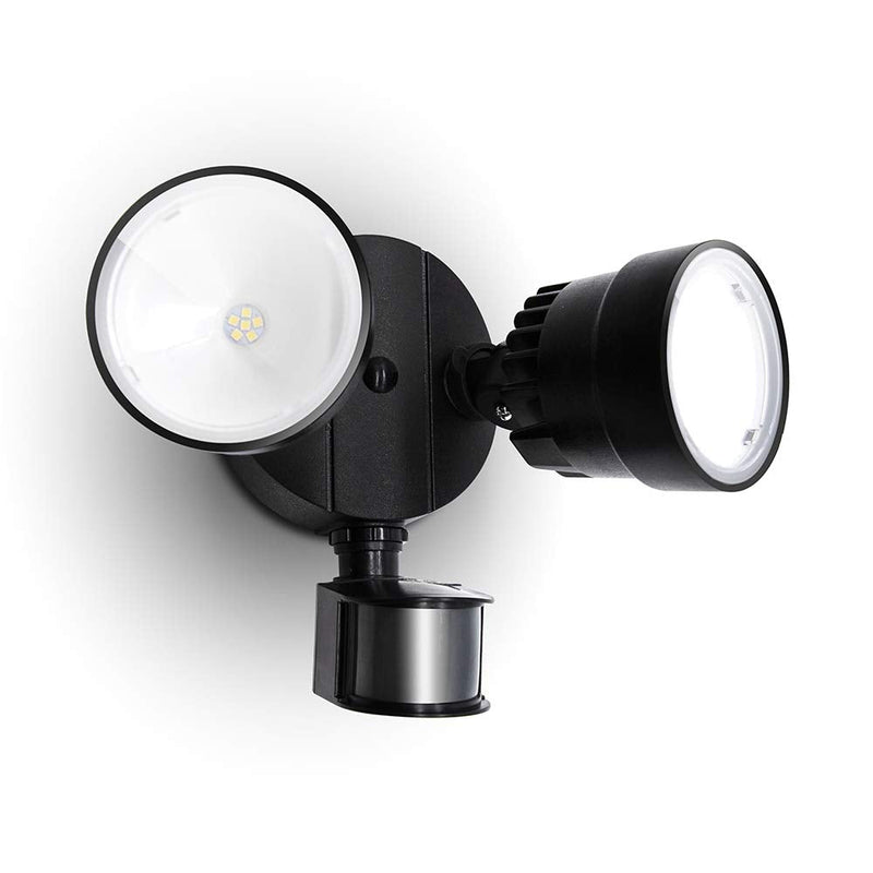 LUTEC Shrimp P6221B-PIR24 2000 Lumen 18 Watt 26 LED Motion Activated Integrated Dual-Head Floodlight Outdoor, IP54 Waterproof Exterior Security Wall Light for Patio, Garden, Yard-Black Black 1 Pack