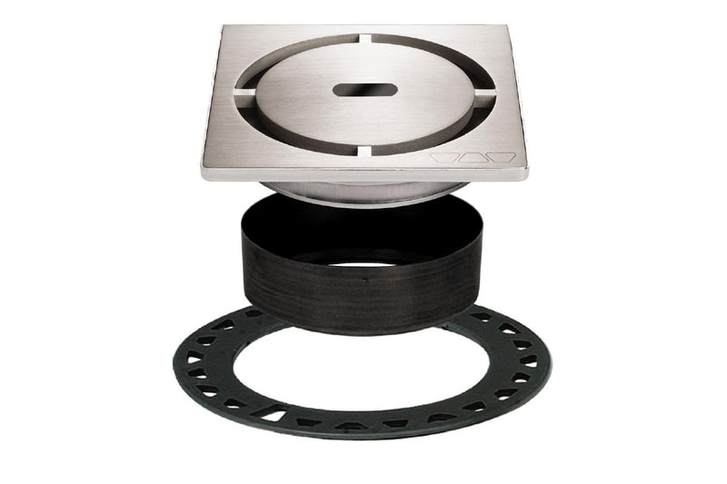 Schluter Kerdi-Drain Grate Kit with Integrated Slope Bonding Flange - Ideal for Bathroom or Wet Rooms - 4" Brushed Stainless Steel Pure, Adjustable - KDIF4GRKEBD8