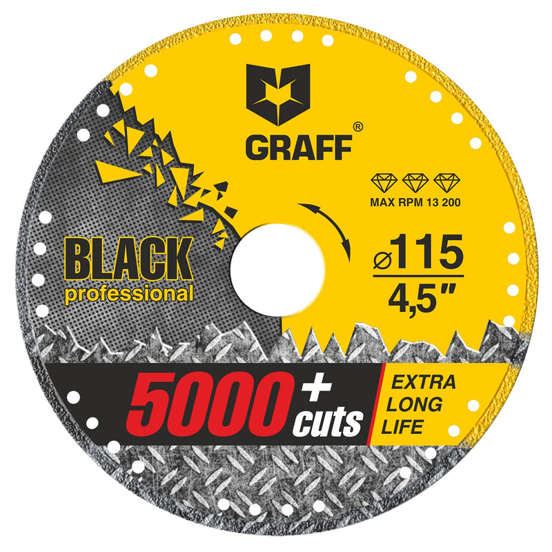 GRAFF Black Cut Off Wheels 4 1/2 Inch - Diamond Metal Cutting Disc for Angle Grinder 4.5 Inch - 60x Longer Wheel Life Ø 115 mm (4 ½ Inch) - GRAFF Black