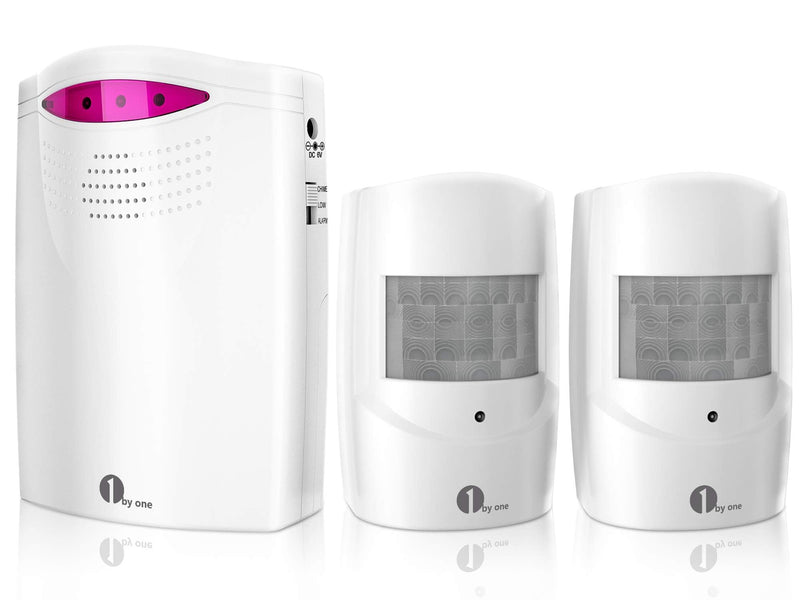 Driveway Alarm Wireless Outside, 1 BY ONE Motion Sensor Alarm 1000ft/300m Range Extra Loud Chimes Security Alarm System with 1 Receiver 2 Weatherproof Infrared Sensors Protect Indoor/Outdoor Property 1 receiver 2 PIR sensors
