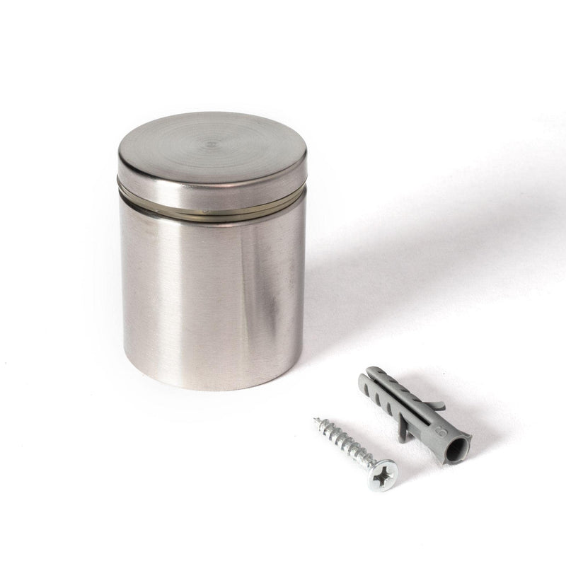 Stainless Steel Standoff 1-1/2 Inch Diameter x 1-1/2 Inch Barrel Length Brushed Finish for PVC, Glass and Acrylic Sign Stand Off Wall Anchors and Screws 4 Piece Pack for Heavy Signs