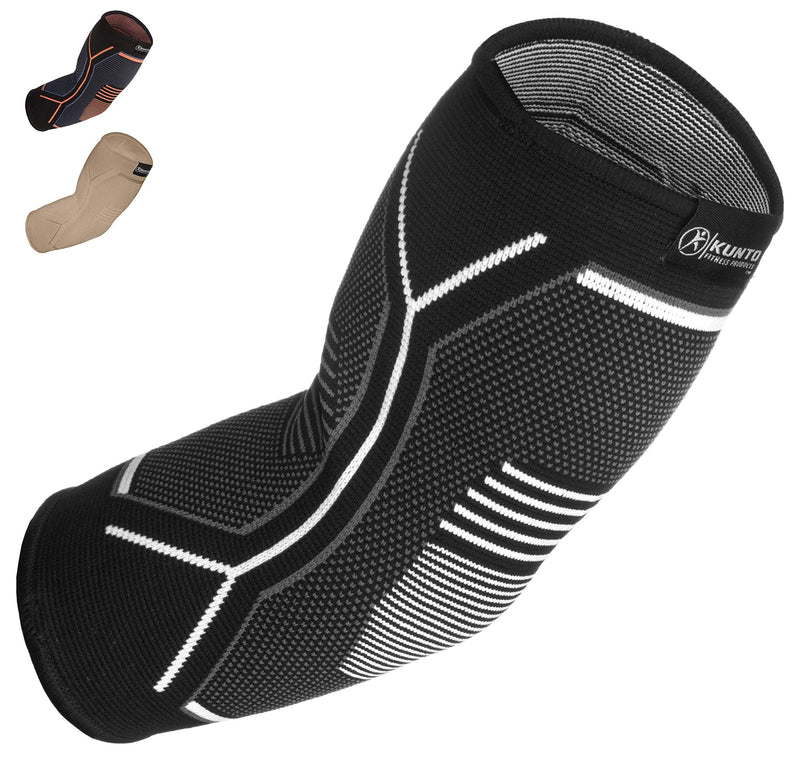 Kunto Fitness Elbow Brace Compression Support Sleeve (Shipped From USA) for Tendonitis, Tennis Elbow, Golf Elbow Treatment - Reduce Joint Pain During Any Activity! Medium White-Gray