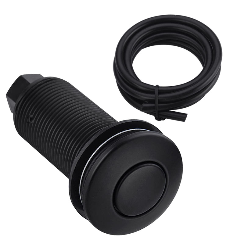 BESTILL Sink Top Garbage Disposal Air Switch Button with Air Hose, Matte Black (Long Button with Brass Cover) ABS Plastic Long-3.5"