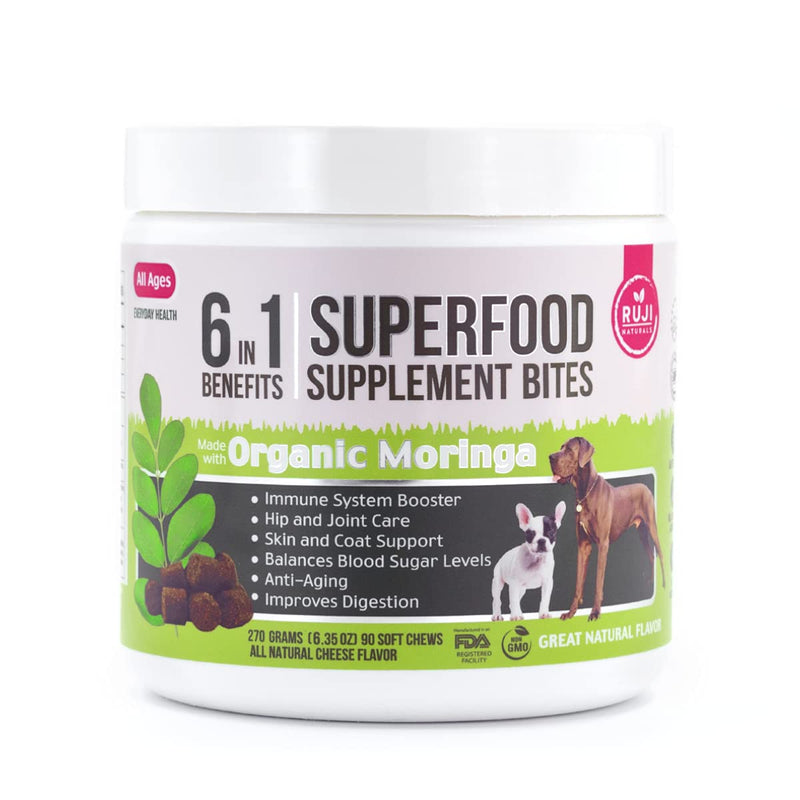 6 in 1 Superfood Dog Supplement with Organic Moringa | Treats for Immune System and Overall Health | Pets All Natural Multivitamins - 90 Chews - PawsPlanet Australia