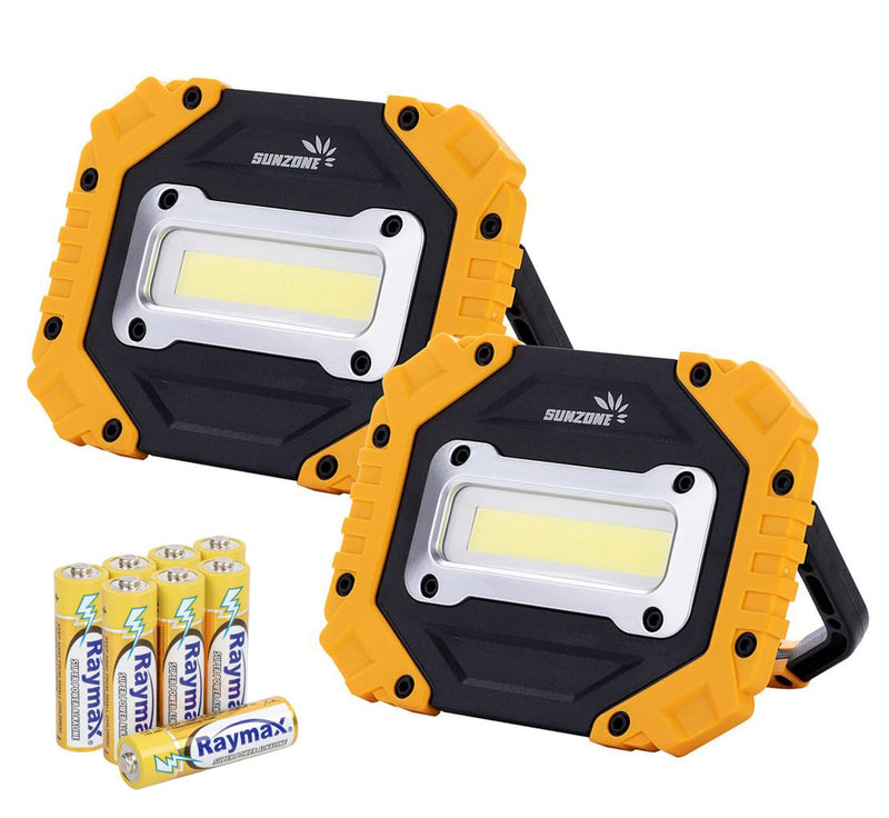 sunzone Portable LED Work Light,Flood Lights, Job Site Lighting, Super Bright Waterproof for Outdoor Camping Hiking Car Repairing Fishing Workshop Battery Included with Emergency SOS Model AA Battery model 2 Pack Yellow