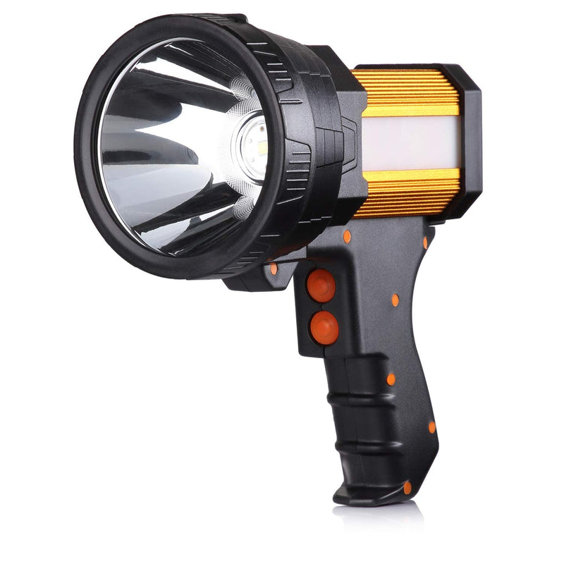 BUYSIGHT Rechargeable Spotlight,1000000 Lumens Spot Lights Hand held High lumens Large Flashlight Handheld Spotlight Lightweight and Super Bright Flashlight (Aluminium_Alloy Golden) Aluminium_Alloy Golden