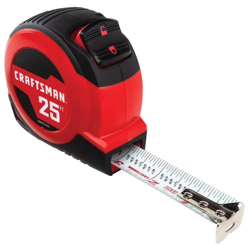 CRAFTSMAN 25-Ft Tape Measure with Fraction Markings, Retractable, Self-Locking Blade (CMHT37225) 25-Foot
