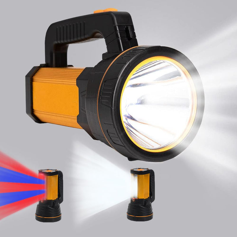 Powerful Led Flashlight High Lumens USB C Rechargeable,Super Bright Handheld Spotlight,Strong Metal Flashlight Large/Long Lasting/Lantern/Strap,High Powered Big Searchlight Aluminum alloy Black