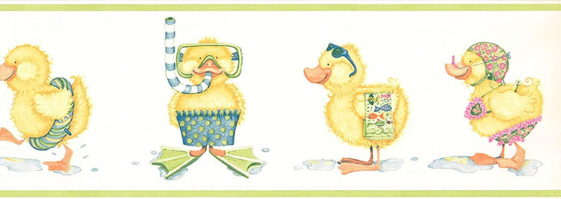 Wallpaper Border Kid's Pattern Ducklings for Girl's Bedroom Boy's Bedroom Playroom, Yellow Green Blue, 15 ft by 7 in ID5499B - NewNest Australia