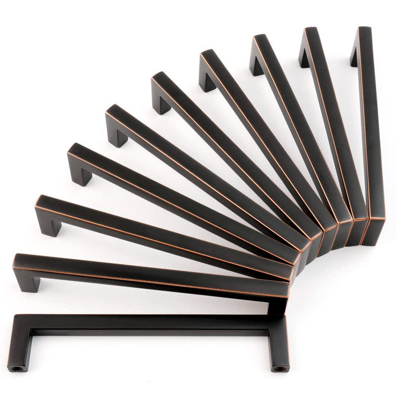 KOOFIZO Solid Square Bar Kitchen Cabinet Handles - Oil Rubbed Bronze Cabinet Pulls, 5 Inch/128mm Screwhole Distance, 10-Pack for Kitchen Cupboard Door, Bedroom Dresser Drawer, Bathroom Hardware 5" CC - 10Pcs Modern