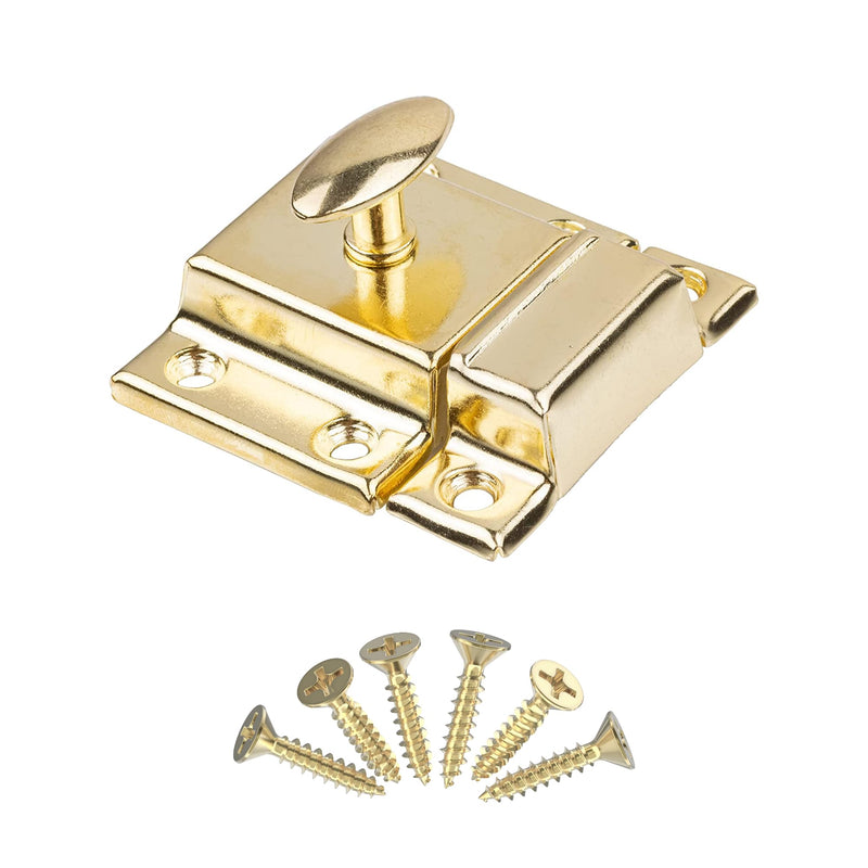 Large Stamped Brass Stamped Cabinet Door Latch - 2 1/8" × 2 1/8" - Pack of 6 - Spring Loaded Cupboard Door Latch with Oval Turn - Vintage Cabinet Hardware | UA-140-LPB (6)