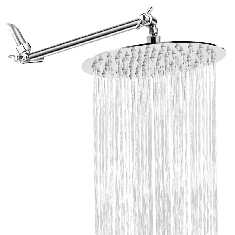 NearMoon Rain Shower Head with 11'' Adjustable Arm, High Pressure Stainless Steel Rainfall Shower, Ultra-Thin Design - Pressure Boosting (8 Inch, Chrome) 8 Inch