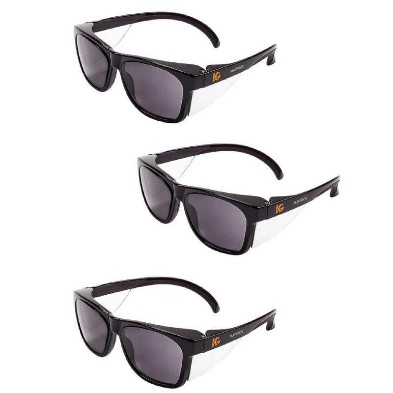 Kleenguard Maverick Safety Glasses with Intergrated Side Shields (3 Pair) (49311 Smoke Anti-Fog Lens with Black Frame)