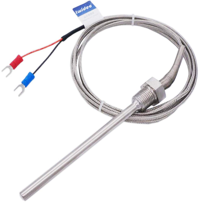 Twidec/2M NPT 1/4" inch (6X100MM) Pipe Thread Temperature Sensor Probe Two Wire Temperature Controller (0~600℃) 304 Stainless Steel K Type Thermocouple MT-205-1/4 1/4" 6x100mm