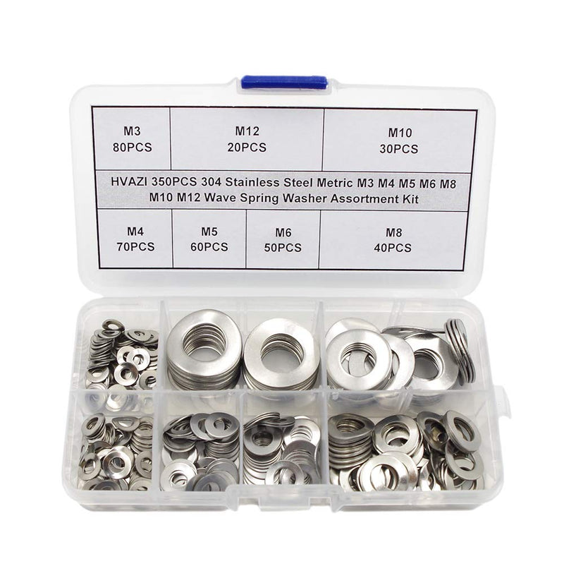 350PCS Metric M3 M4 M5 M6 M8 M10 M12 304 Stainless Steel Wave Spring Washer Assortment Kit