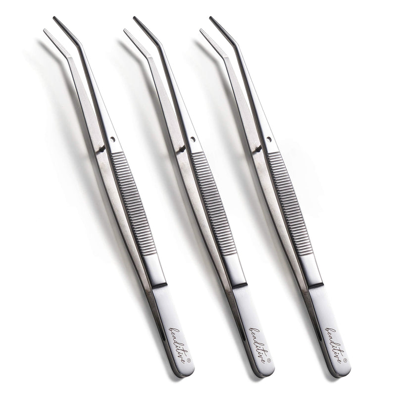 Beaditive 6-inch Sewing Machine Tweezers Set (3-PC) Serrated Bent Tips | Professional Grade, High Precision | Stainless Steel 3
