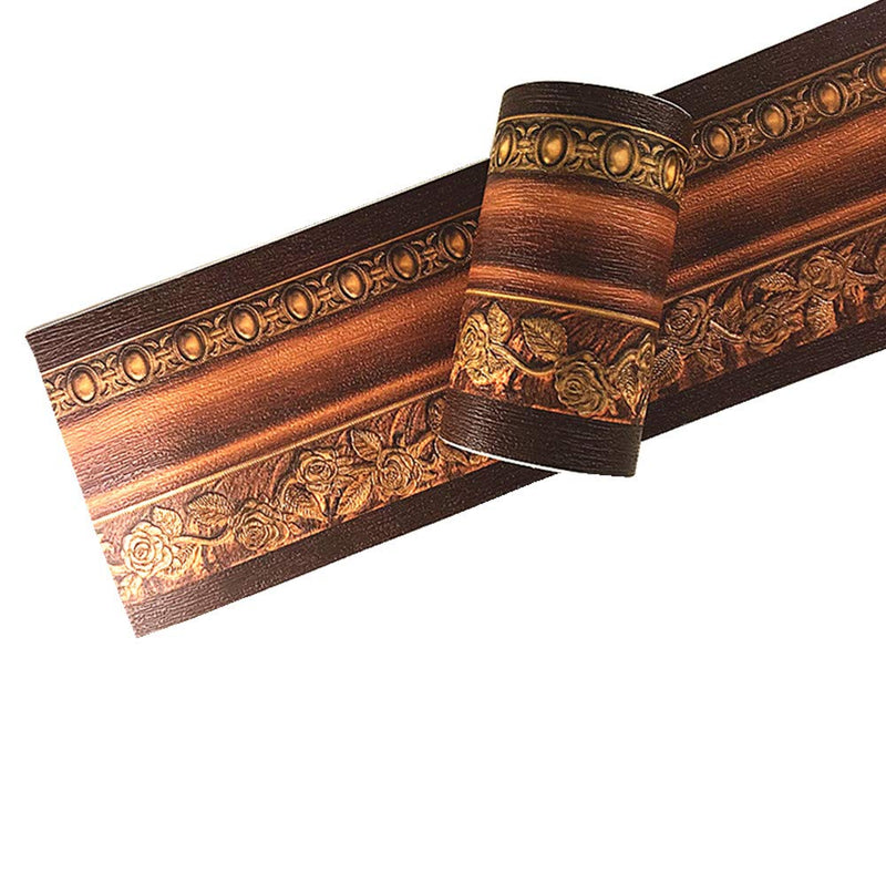 3D Wood Grain Self Adhesive Peel and Stick Waterproof Wall Border Easy to Apply Home Decor Bathroom Kitchen 4 Inch by 16.5 Feet (Dark Brown) Dark Brown