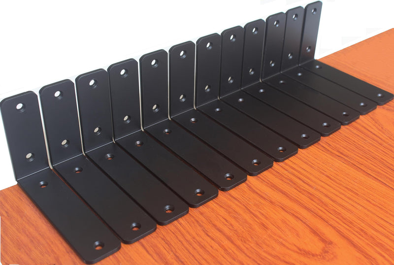 4 Pack - L 6" x H 4" x W1.5", 5mm Thick Black L Shelf Bracket, Iron Shelf Brackets, Metal Shelf Bracket, Industrial Shelf Bracket, Floating Shelf Bracket, Shelf Supports with Screws Black 4 Pack 6''x4''