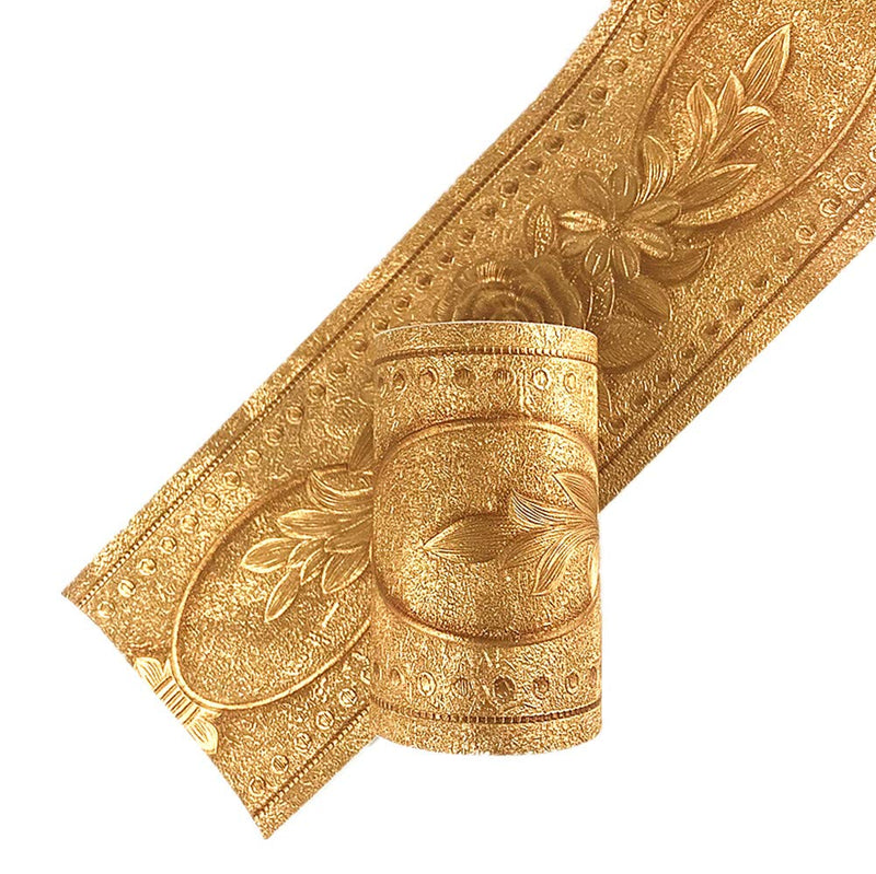5 Meters Royal Peony 3D Self Adhesive Peel and Stick Waterproof Wall Border Easy to Apply 4 Inch by 16.5 Feet (Gold) Gold