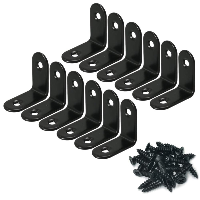 Corner Brace 30 x 30mm Stainless Steel Black Brace Corner Steel Joint Right Angle Bracket Fastener with Screws - 12 Pcs 30x30mm