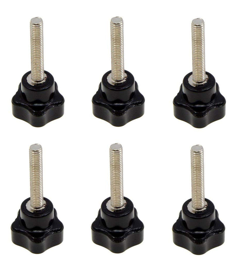 YXQ 5-Star Hand Knob M6x35 Male Thtead Stud Replacement Black Plastic (6Pcs) M6x32x35