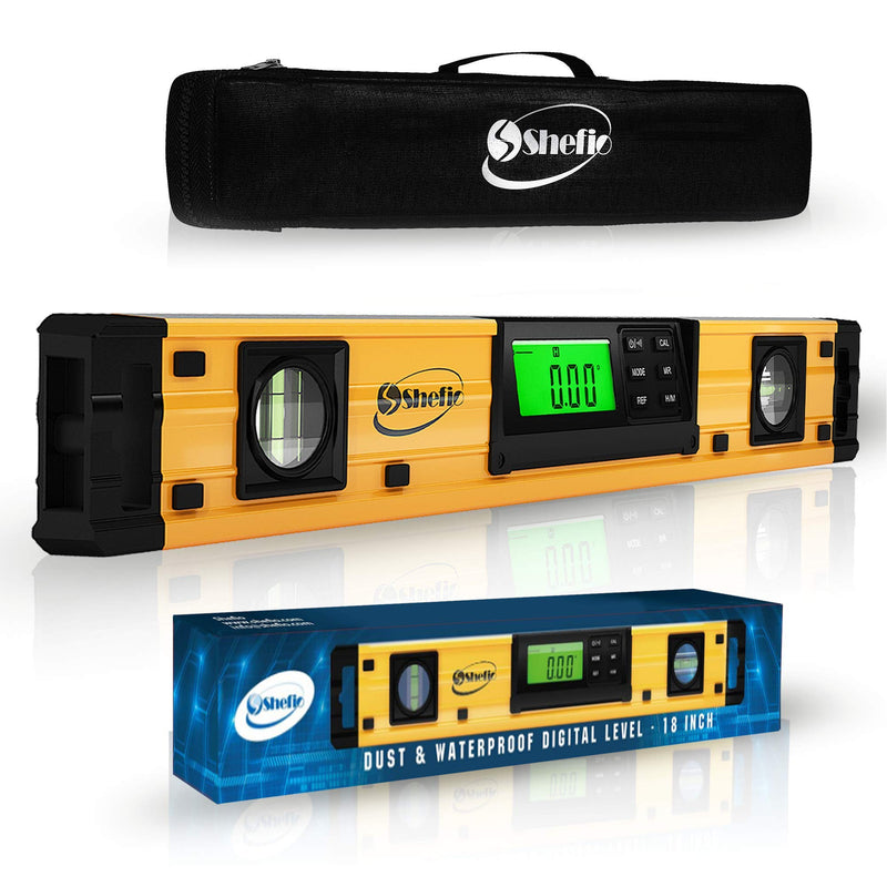 Digital Level Shefio - 18 Inch Level - Magnetic, Ip54 Dustproof And Waterproof - Protractor - Includes Batteries And Carrying Case - Smart Level