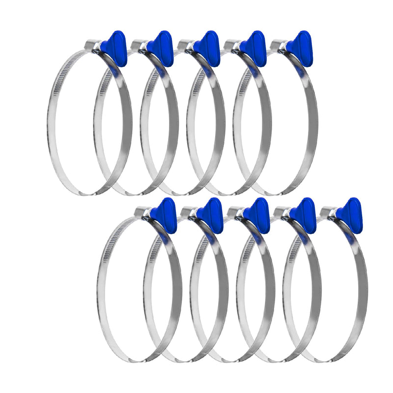 POWERTEC 70260 4 Inch Key Hose Clamp, Thumb Screw Key Adjustable Stainless Steel Hose Clamps for Dust Collection, Dust Collector and Dryer Vent Hose, Pipe Clamp, RV Clamp, Worm Gear Clamp, 10 pack Key clamps (10 PK)