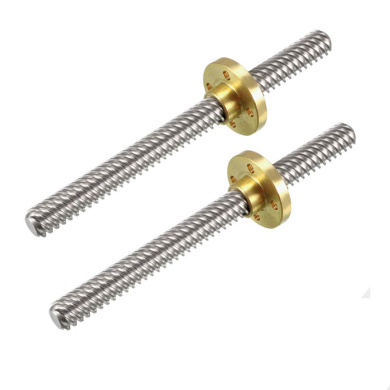 uxcell 100mm Length T8 8mm Dia Lead Screw Rod,12 Lead Stainless Steel Lead Screw Rod with Copper Nut Trapezoidal Thread for 3D Printer Z Axis2pcs