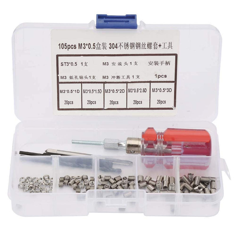 105pcs Threaded Inserts Repair Kit Stainless Steel Helicoil Type Wire Insert Installation Set (M3 x 0.5) (M3 x 0.5)