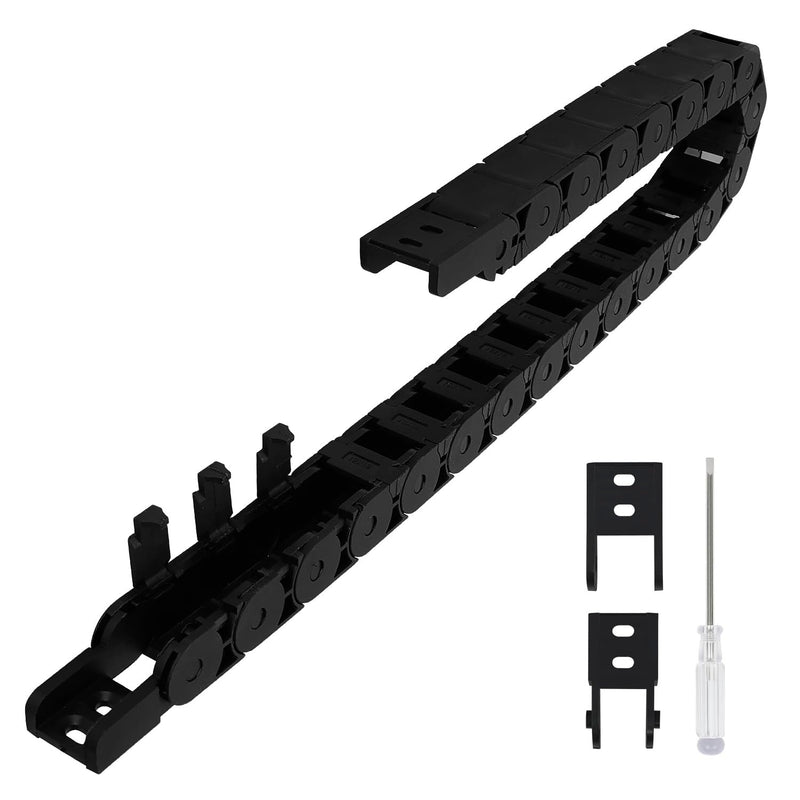 R28/38 15mm x 15mm(Inner H x Inner W) Black Plastic Cable Wire Carrier Drag Chain 1M Length for CNC, with End Connectors - Semi Enclosed Type (Inner side openable) 15*15B