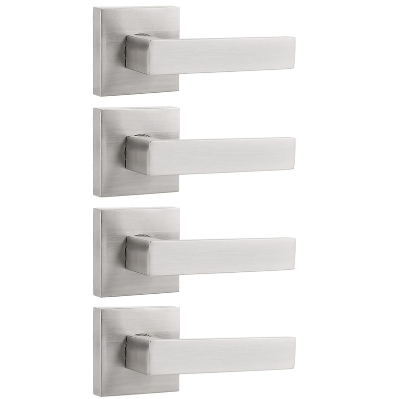 Probrico 4 Pack Half Dummy Door Handles in Satin Nickel, Non-Turning Function Door Levers Set,Square Bar Modern Style,Single Dummy,Universal Handing,Heavy Duty Brushed Nickel