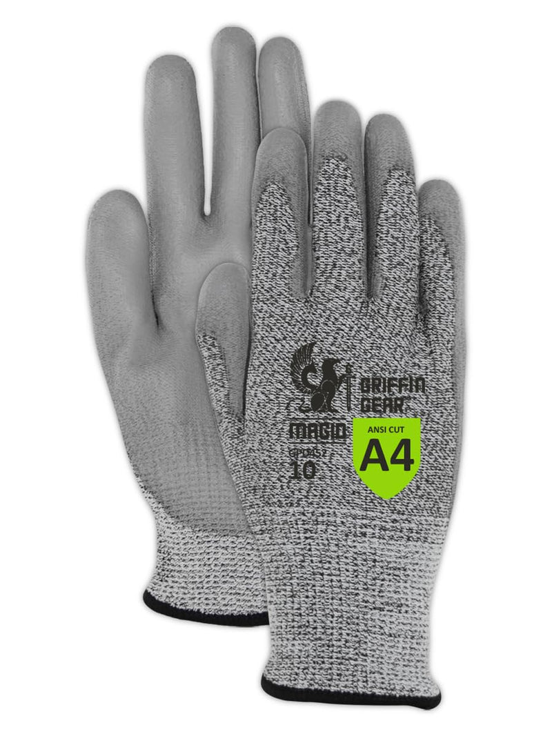 MAGID Griffin Gear ANSI A4 Liquid Repellent Nitrile Work Gloves , 12 Pairs, Size 9/Large, GPD452 Polyurethane Coating 12 Pair