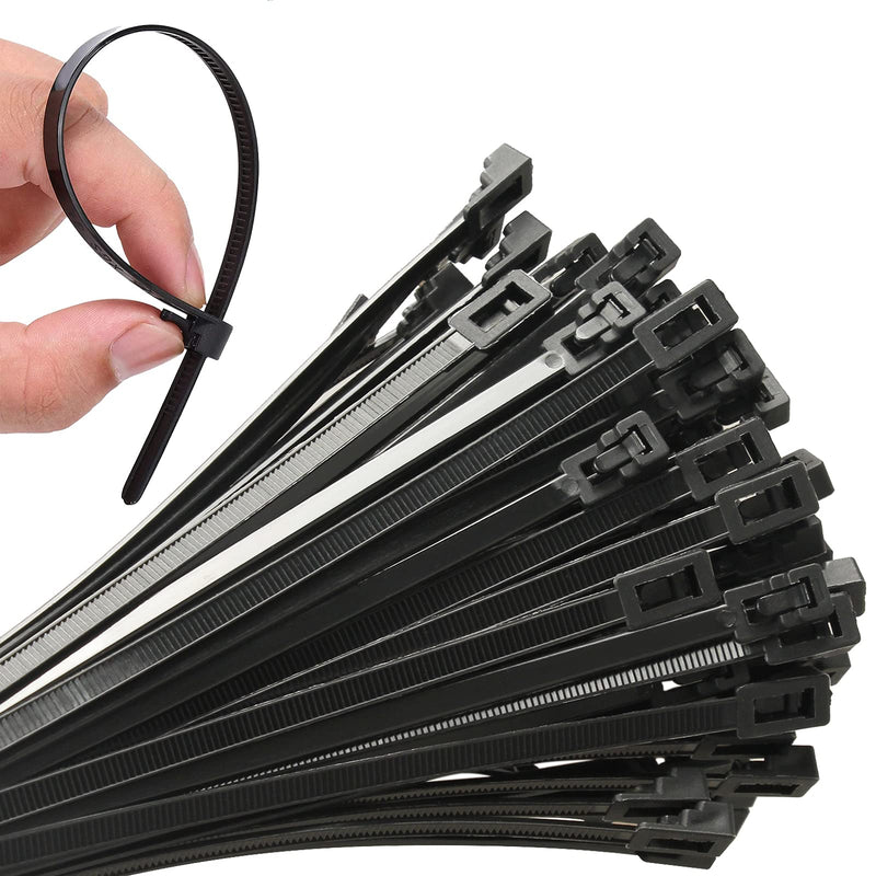100Pcs Heavy Duty Industrial Zip Toes Releasable 8 Inch Black Tie Wraps Adjustable Tie wrap Reusable Zip Toes Tie Straps For Garden Plant Secure Vine, Home Office Use Reusable 8Inch 100Pcs