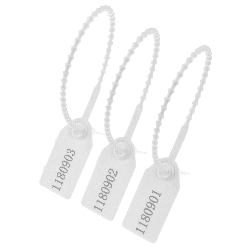 250mm Pull-Tite Plastic Security Seals Shipping Tags Disposable Signage Numbered(Package of 100) (White) 100pcs White